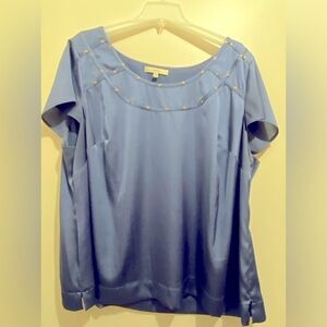 Blue silk light short sleeve blouse